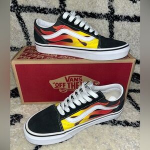 Brand new! Red orange and yellow flamed old-school vans
